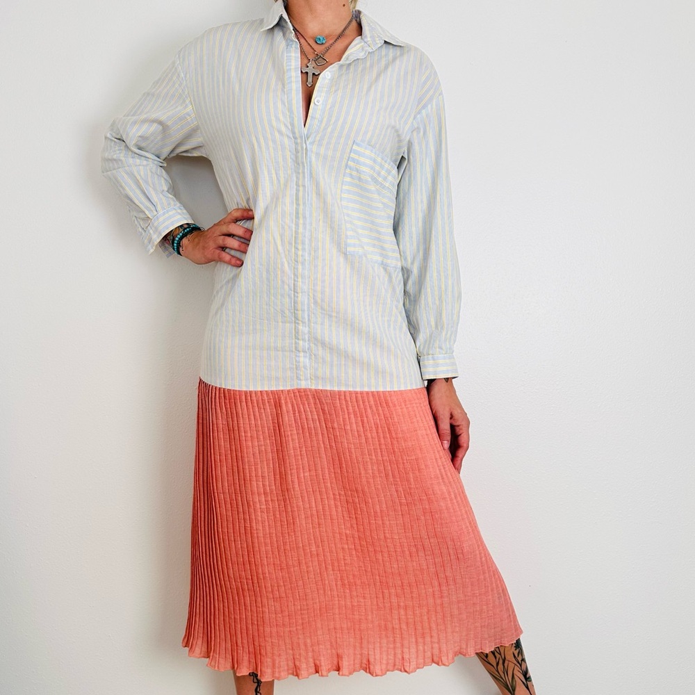 12 Storeez long sleeve striped shirt dress midi loose fit